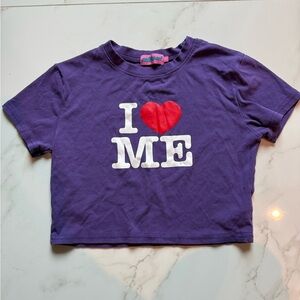 Purple Juniors Crop Tee with Heart Design - I Love Me